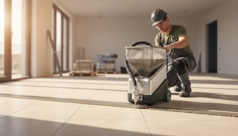 מכשיר Groutbot להזרקת רובה חשמלי בשימוש על שטח מרצפות גדול